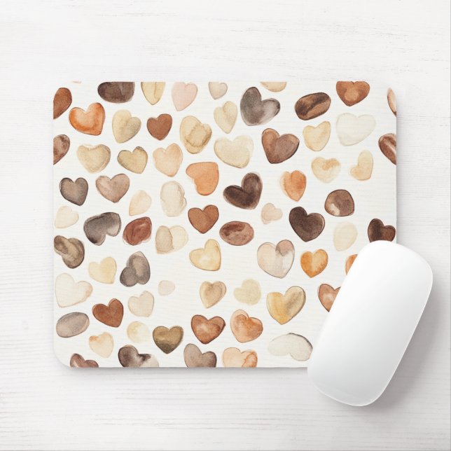 Tapis De Souris Cœurs de haricots de café pêche marron crème (Avec souris)