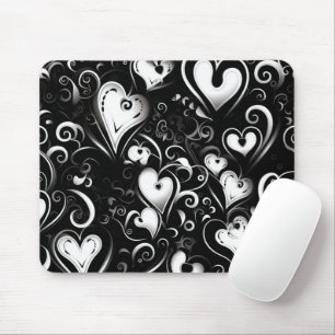 TAPIS DE SOURIS COEURS DE LA SAINT-VALENTIN NOIR GRIS BLANC