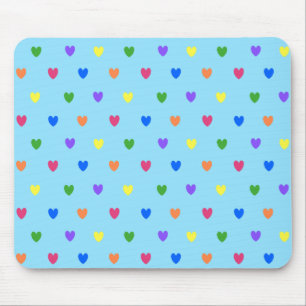 Tapis De Souris Coeurs de polka arc-en-ciel sur bleu bébé