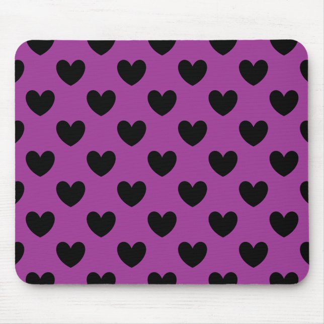 Tapis De Souris Coeurs de polka noir sur violet (Devant)