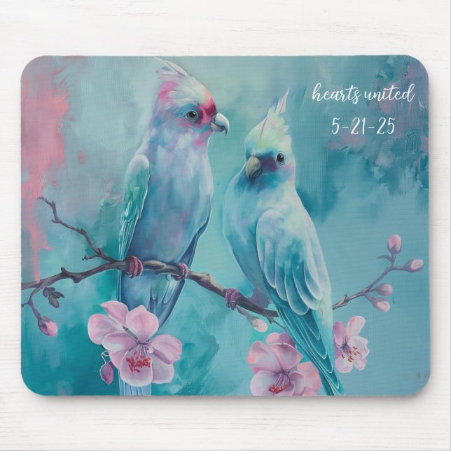 Tapis De Souris Coeurs d'oiseaux turquoise United Mousepad (Devant)