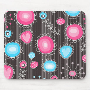 Tapis De Souris Coeurs et fleurs rose et bleu Whimsical