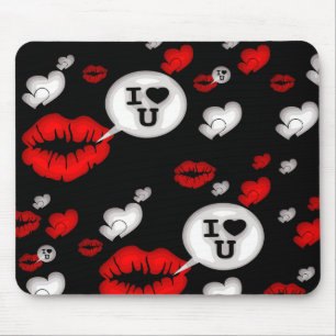 Tapis De Souris Coeurs Et Lèvres D'Amour Rouge