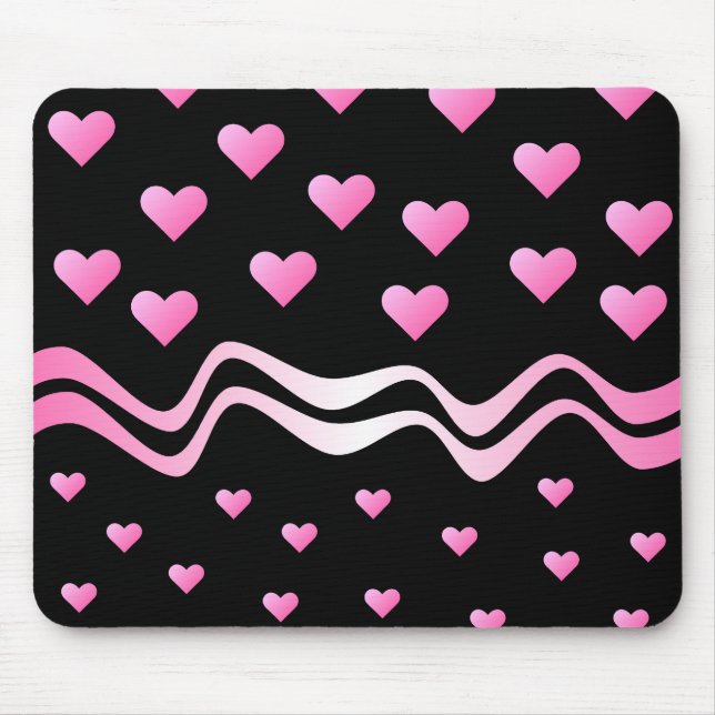 Tapis De Souris Coeurs et rubans roses noirs (Devant)