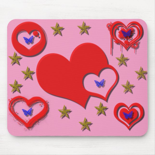 Tapis De Souris Coeurs, Étoiles, Mousepad papillon (Devant)