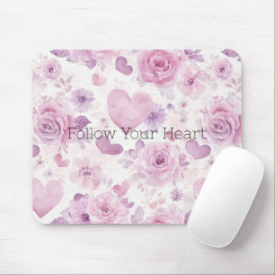 Tapis De Souris Cœurs Fleurs Roses Violettes