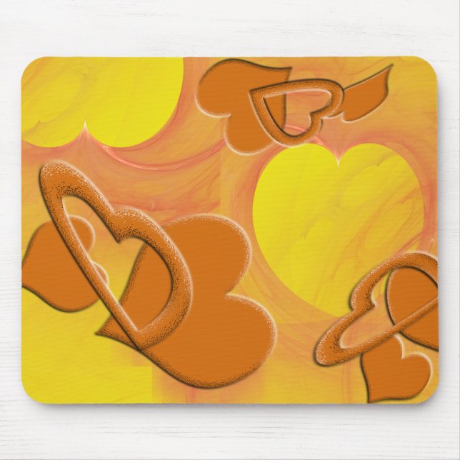 Tapis De Souris Coeurs jaunes et oranges doux (Devant)