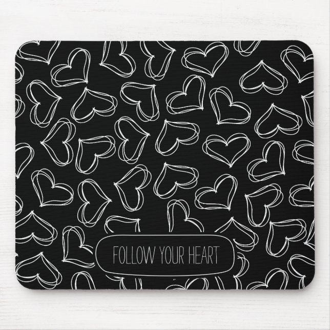 Tapis De Souris Coeurs noir et blanc (Devant)