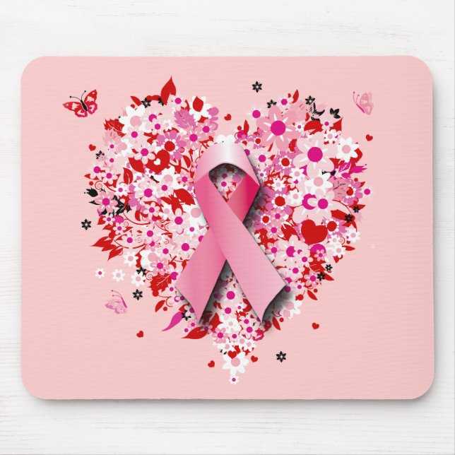 TAPIS DE SOURIS COEURS, PAPILLONS ET RUBAN ROSE (Devant)
