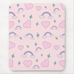 Tapis De Souris Cœurs pastel mignons et motif arc-en-ciel Rose K