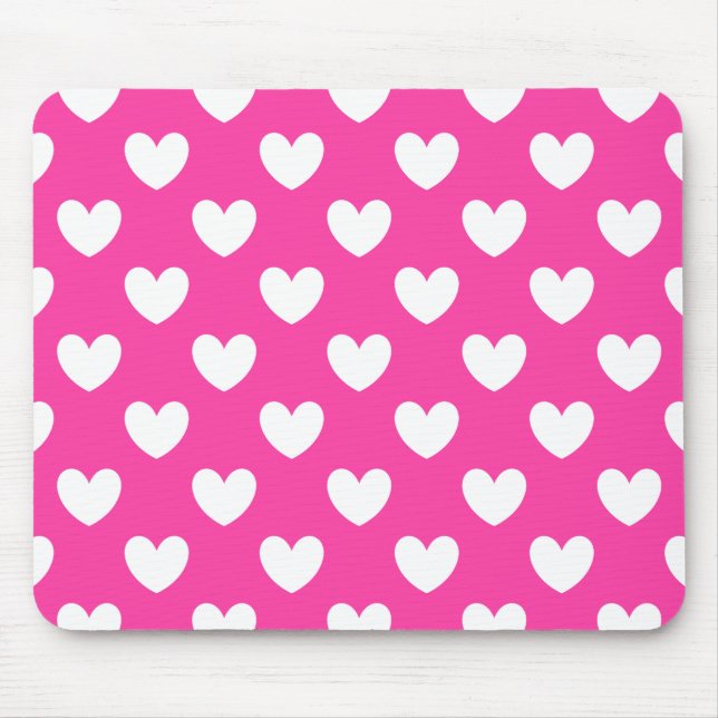 Tapis De Souris Coeurs polka blanc sur rose fuchsia (Devant)