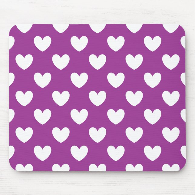 Tapis De Souris Coeurs polka blanc sur violet (Devant)