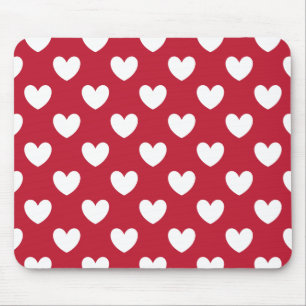 Tapis De Souris Coeurs polka blancs et rouges