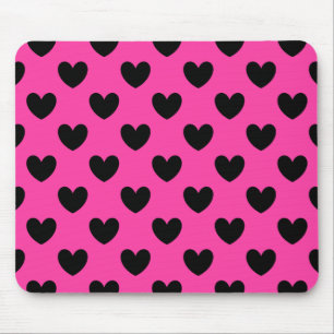 Tapis De Souris Coeurs polka noirs sur rose fuchsia