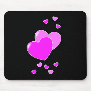 Tapis De Souris Coeurs roses mignonnes sur Mousepad noir - mignon