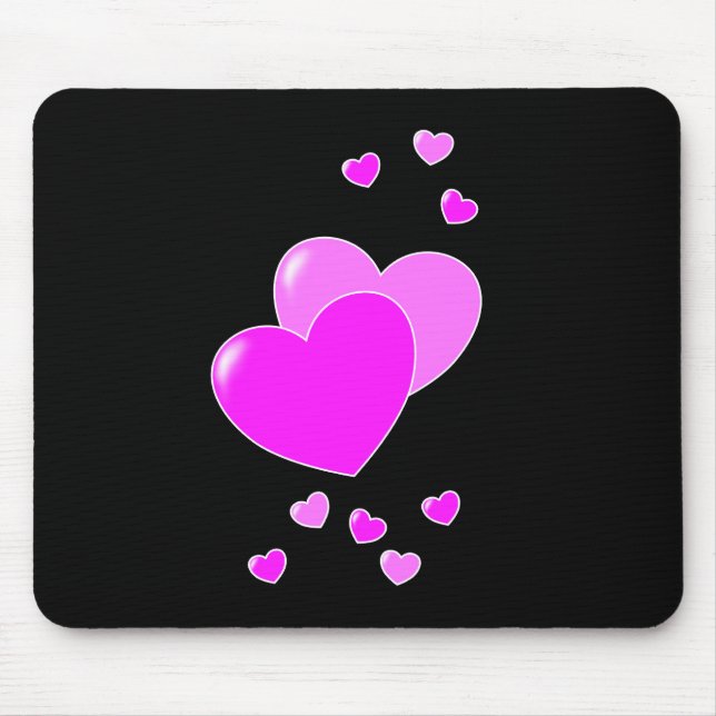Tapis De Souris Coeurs roses mignonnes sur Mousepad noir - mignon (Devant)