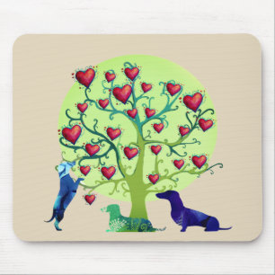 Tapis De Souris Coeurs rouges Aimer Jardin Dachshund Art Mousepad