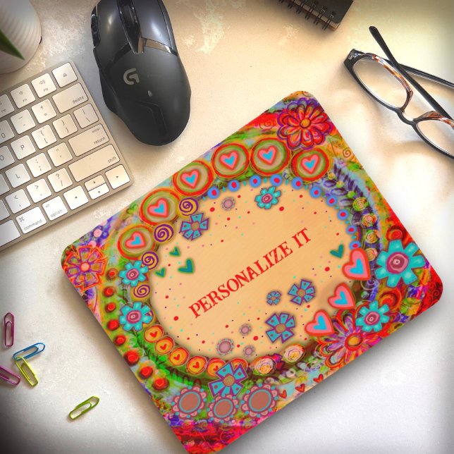 Tapis De Souris Coeurs Whimsical et Fleur Inspirivité personnalisé (Créateur téléchargé)