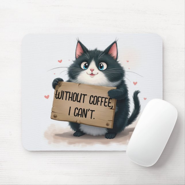 Tapis De Souris Coffee Fun Quote With Cartoon Cat (Avec souris)