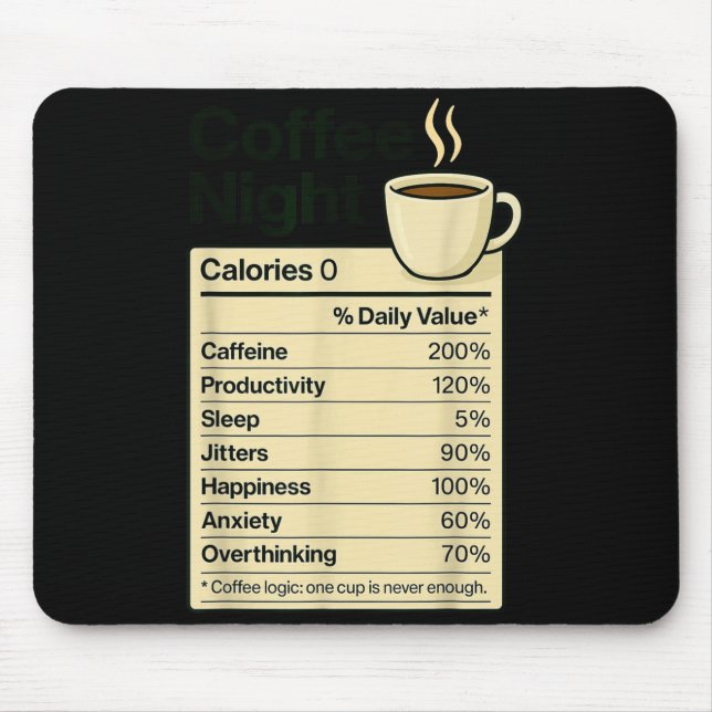 Tapis De Souris Coffee Lover Night Funny Nutrition Facts Costume F (Devant)