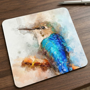Tapis De Souris Colibri aquarelle vibrante oiseau sur une branche