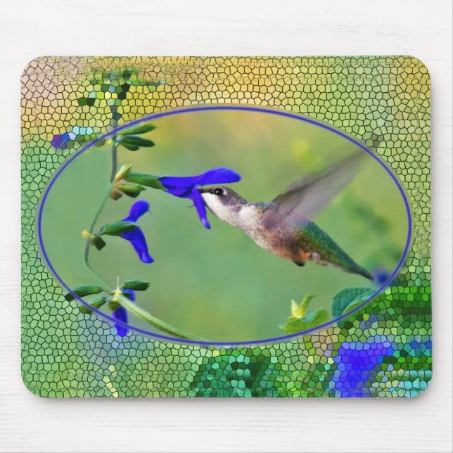 Tapis De Souris Colibri avec cadre en verre coloré (Devant)