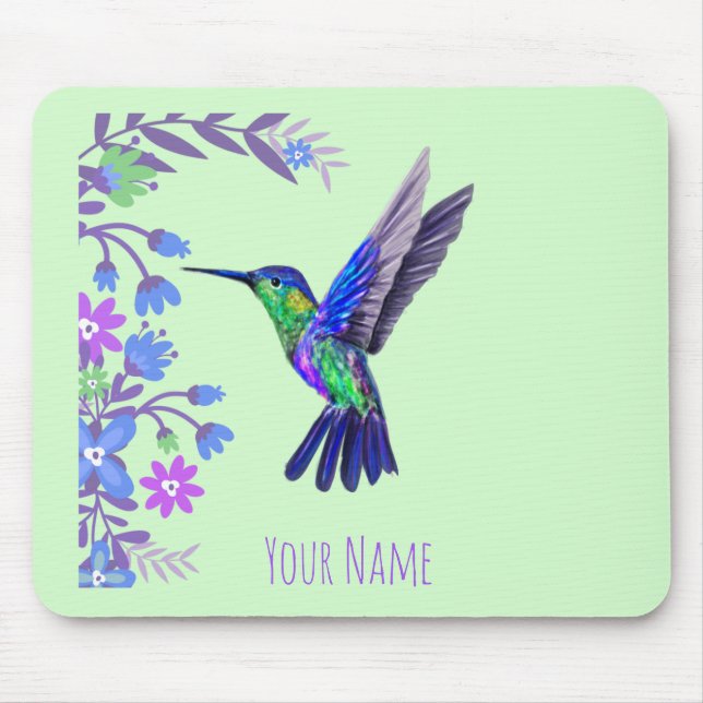 Tapis De Souris Colibri Design Fleurs Botaniques Amateurs d'oiseau (Devant)