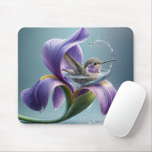 Tapis De Souris Colibri Se Baigner Dans Une Fleur D'Iris