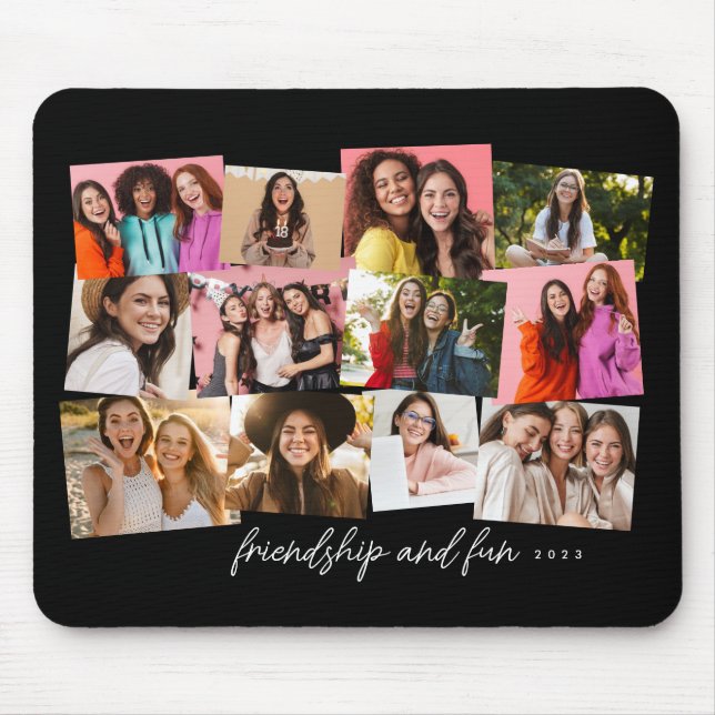 Tapis De Souris Collage amusant 12 photo personnalisée noir et bla (Devant)