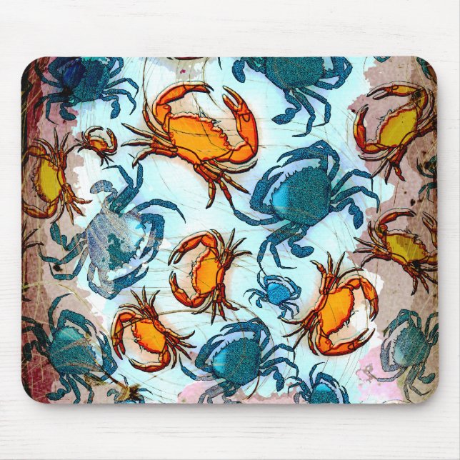 Tapis De Souris Collage de crabes rouges et bleus de style grunge (Devant)