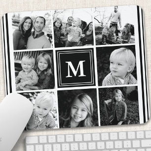 Tapis De Souris Collage de photos de famille Monogramme Noir
