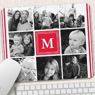 Tapis De Souris Collage de photos de famille Monogramme Rouge