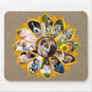 Tapis De Souris Collage de photos de famille Sunflower Burlap 13 p