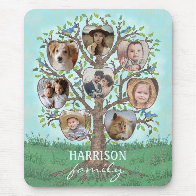 Tapis De Souris Collage de photos familiales Arbre 8 photos + Nom  (Devant)