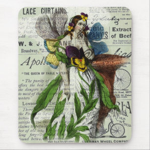 Tapis De Souris Collage Fairy and Vintage Newspaper