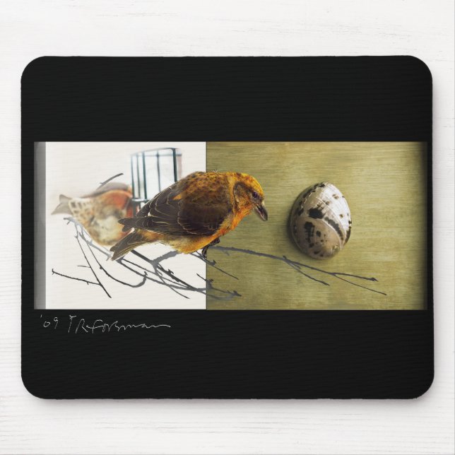 Tapis De Souris Collage Mousepad d'oiseau de Grossbeak de pin (Devant)