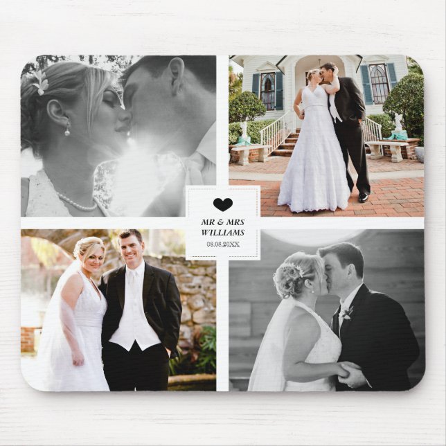 Tapis De Souris Collage photo du Mariage du coeur noir (Devant)