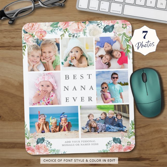 Tapis De Souris Collage photo floral BEST NANA JAMAIS personnalisé (Créateur téléchargé)