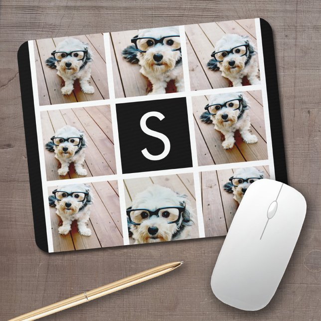Tapis De Souris Collage photo noir et blanc Monogramme personnalis (Personalized mouse pad with your photos and text)