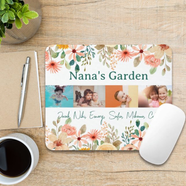 Tapis De Souris Collage photo personnalisé Jardin de Nana Grandma (Personalized Photo Collage Nana Grandma's Garden Mouse Pad)