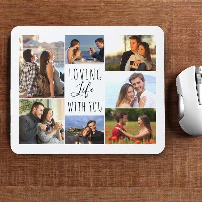 Tapis De Souris Collage photo White 7 | Aimer la vie avec vous (Créateur téléchargé)