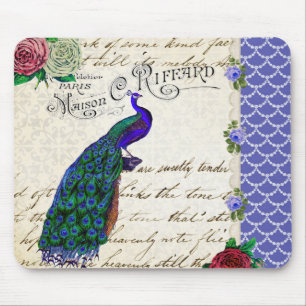 Tapis De Souris Collage vintage de chanson de paon