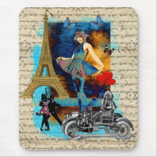 Tapis De Souris Collage vintage romantique de Paris