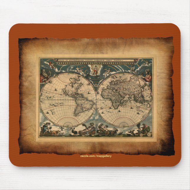 Tapis De Souris Collection d'art de cartes du monde vintage (Devant)