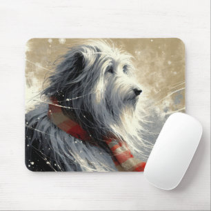 Tapis De Souris Collie roulée Portant un écusson hivernal rayé