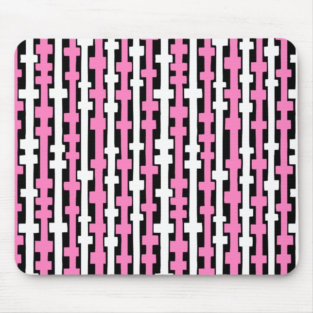 Tapis De Souris Colonnes Abstraites - Blanc et Rose sur Noir (Devant)