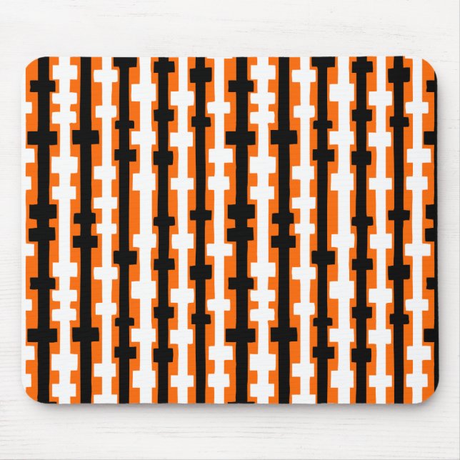 Tapis De Souris Colonnes Abstraites - Noir et Blanc sur Orange (Devant)