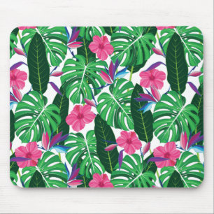 Tapis De Souris Coloré feuilles tropicaux et jungle de fleurs