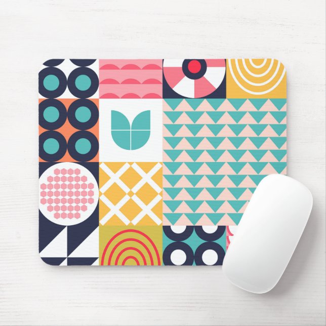 Tapis De Souris Coloré Géométrique Mi-Siècle Funky (Avec souris)