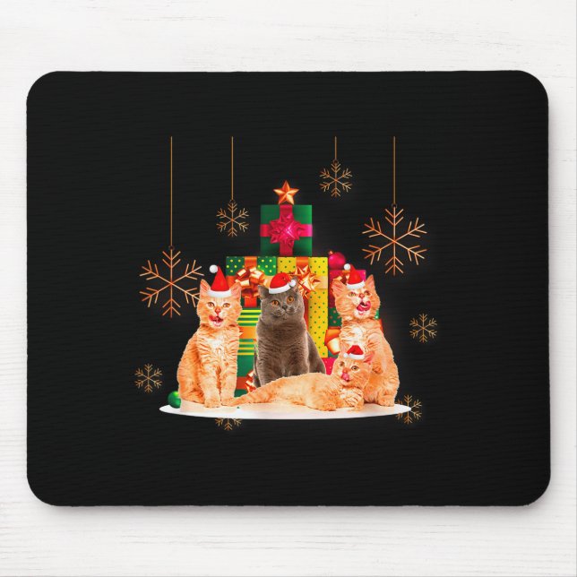 Tapis De Souris Colorful Christmas Lights Cat Christmas Pajamas Ch (Devant)